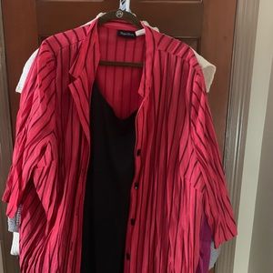 Red striped button down top with black camisole